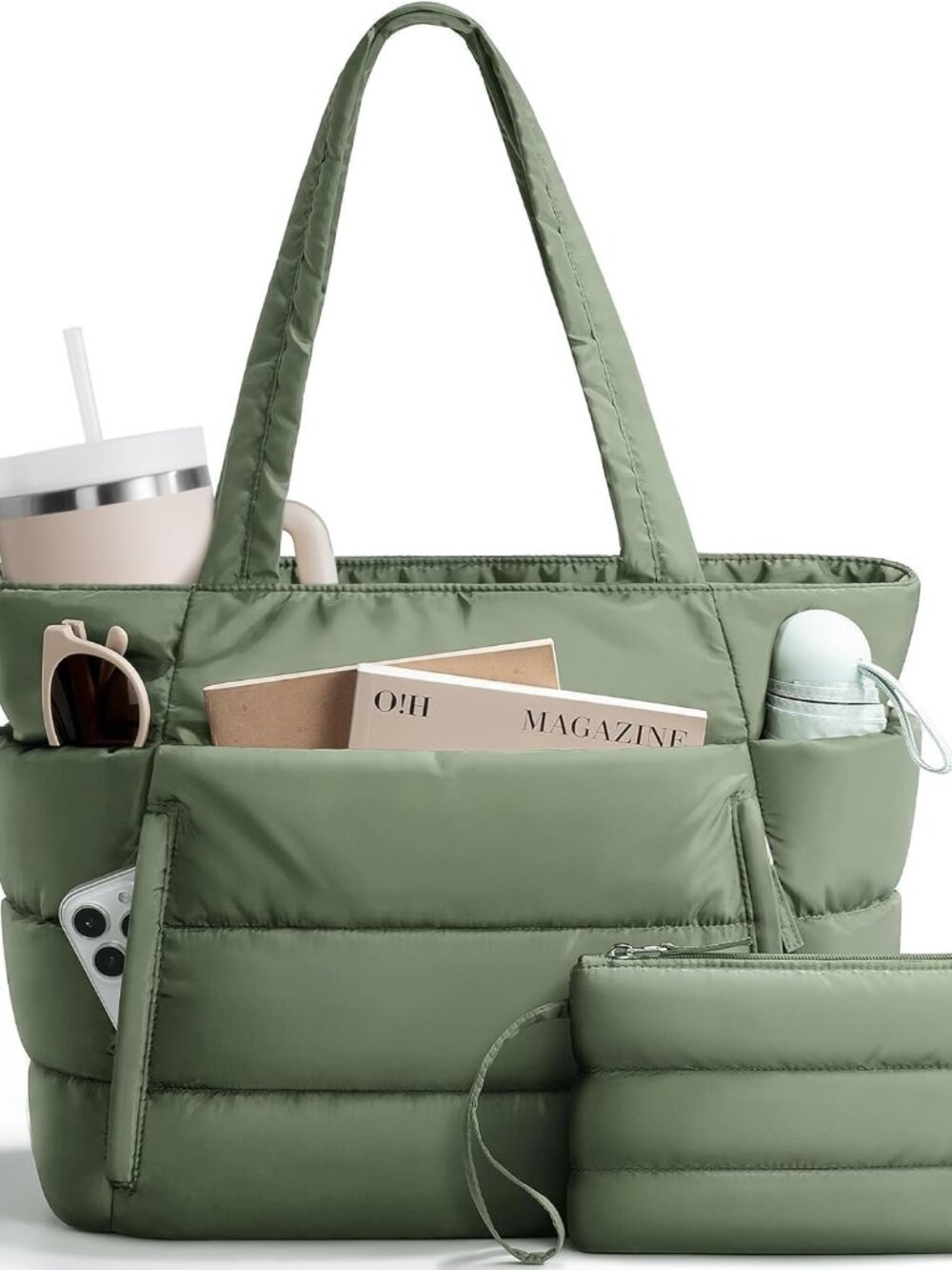 Puffer Tote Bag for Women, Lightweight Puffy Work Handbag Teacher Nurse Quilted